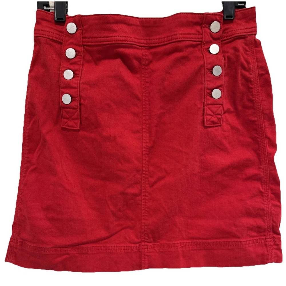 Loft mini Red denim skirt women's size 8 Sailor Button Nautical Front 18" Long
